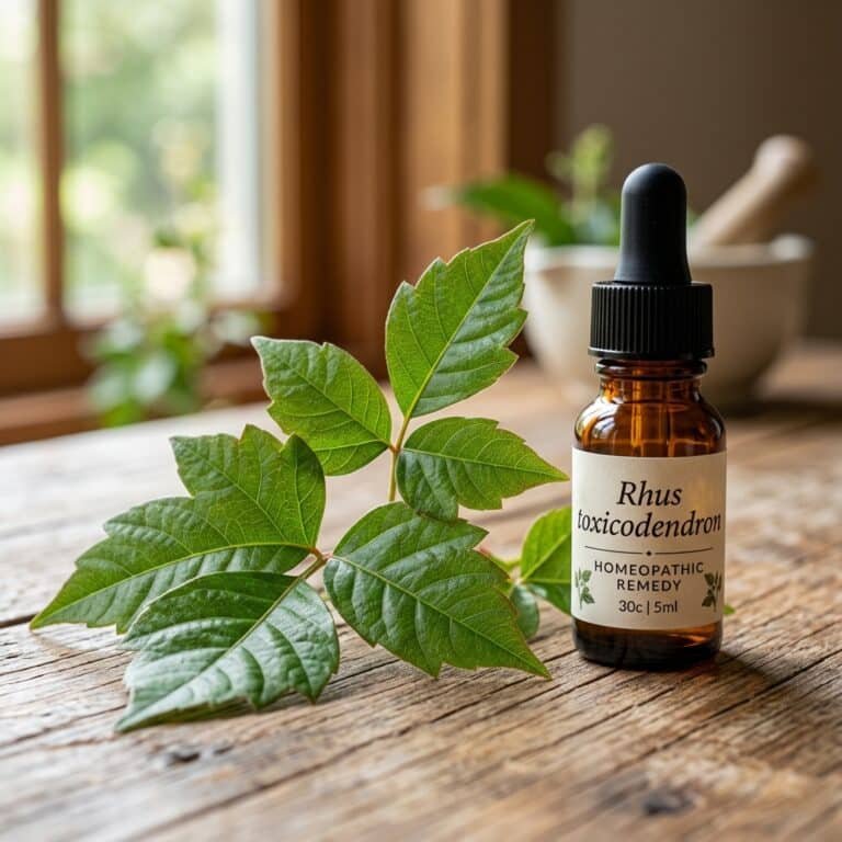 رَس ٹاکس (Rhus Toxicodendron) — جوڑوں کی جکڑاؤ، رطوبت، بارش کے اثرات اور جلد کا مکمل انسائیکلوپیڈیا