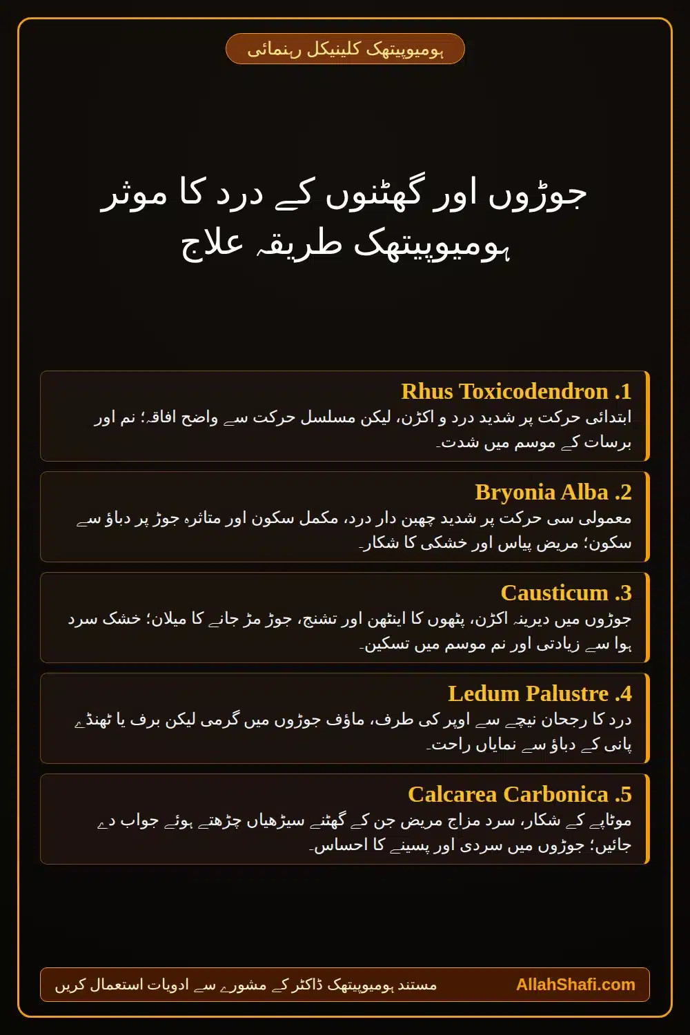 جوڑوں اور گھٹنوں کے درد کا موثر ہومیوپیتھک طریقہ علاج