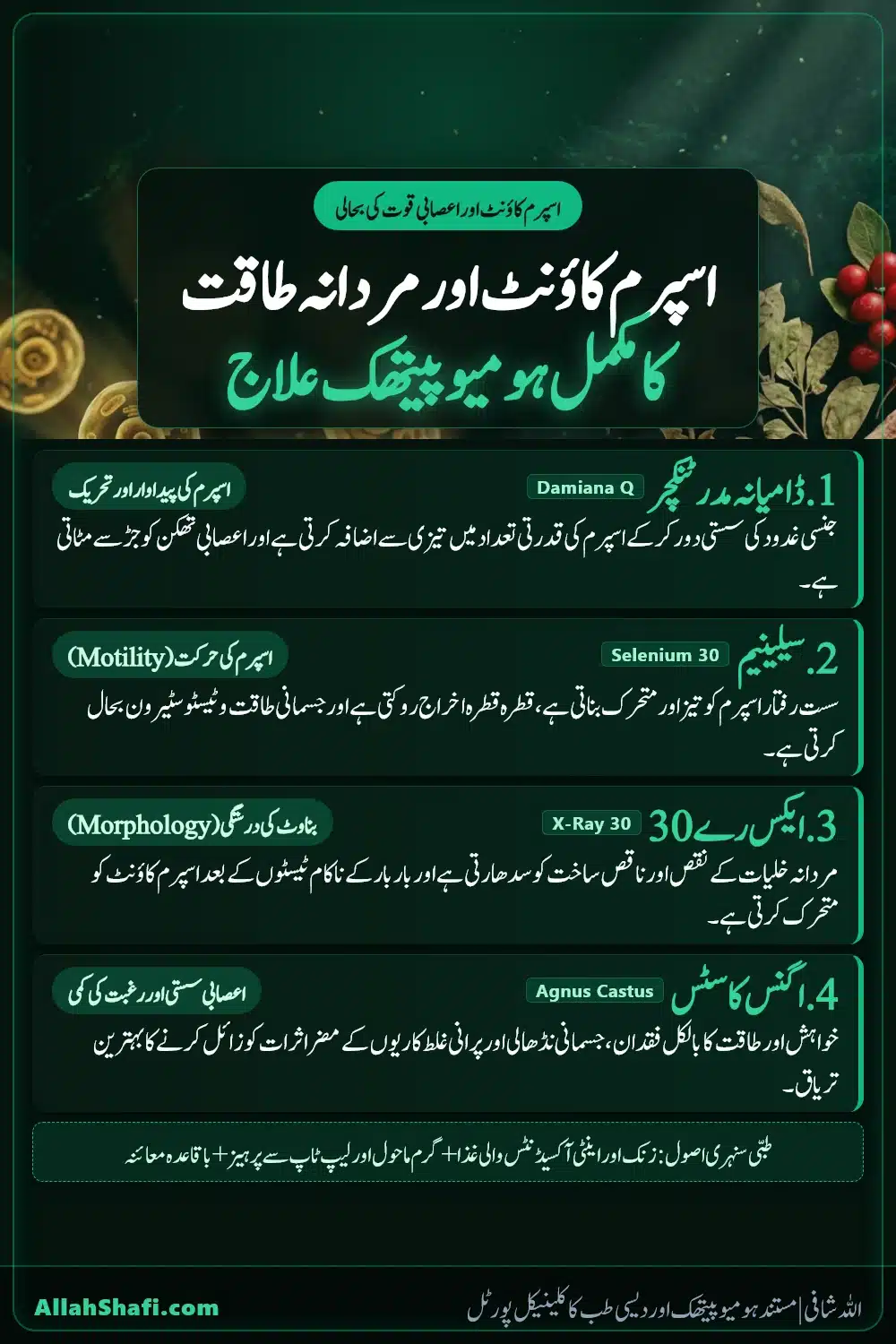 مردانہ بانجھ پن، اسپرم کاؤنٹ اور اعصابی کمزوری کا ہومیوپیتھک علاج پنٹرسٹ انفوگرافک